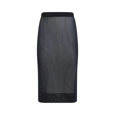 Saint Laurent High-rise Pencil Midi Skirt In Blue