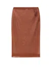 Saint Laurent Knitted Pencil Midi Skirt In Brown