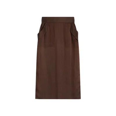 Saint Laurent Brown Silk Midi Skirt