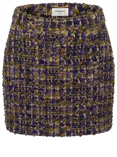 Saint Laurent High Waist Mini Skirt Textured Fabric In Multi
