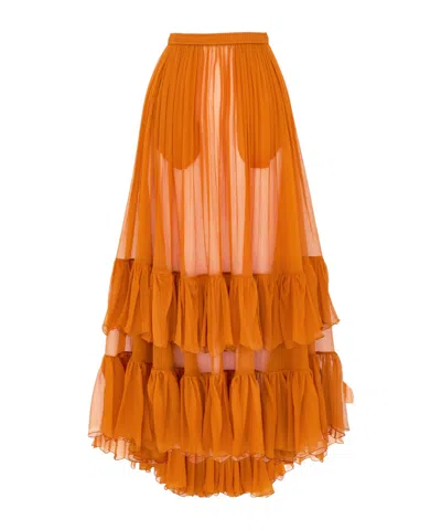 Saint Laurent Skirt In Silk Crepon Muslin In Brown