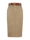 Saint Laurent Jupe Saharienne Gabardine De Coton Mercerisee In Mastic
