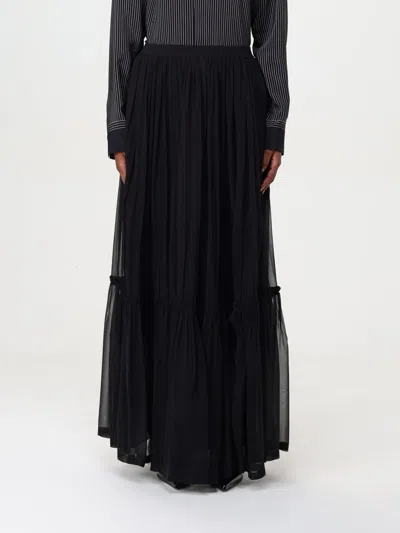 Saint Laurent Flounced Skirt In Silk Crepe Muslin Clothing In Black