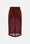 Saint Laurent Sheer Knit Midi Pencil Skirt In Burgundy
