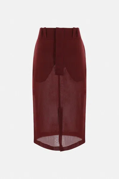 Saint Laurent Sheer Knit Midi Pencil Skirt In Burgundy