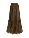 Saint Laurent Flounced Long Skirt In Brown