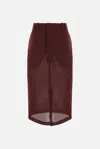 Saint Laurent Sheer Knit Midi Pencil Skirt In Burgundy