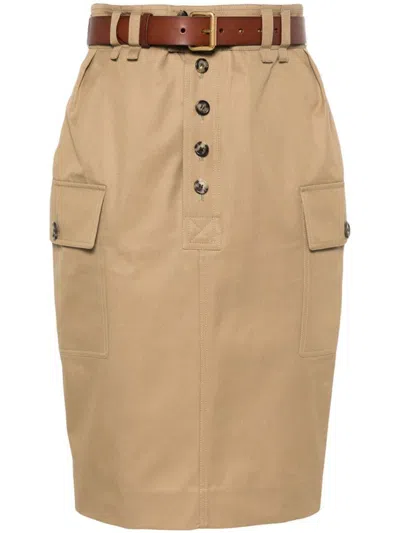 Saint Laurent Beige Beige Cassandre Twill Skirt