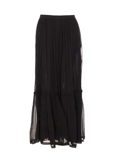 Saint Laurent Flounced Skirt In Silk Crepe Muslin Clothing In Black