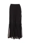Saint Laurent Long Silk Skirt Elastic Waistband In Black