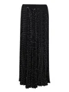 Saint Laurent Long Pleated Skirt In Polka-dot Silk Muslin In Black