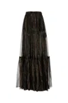 Saint Laurent Silk Blend Maxi Skirt With Sheer Overlay In Black