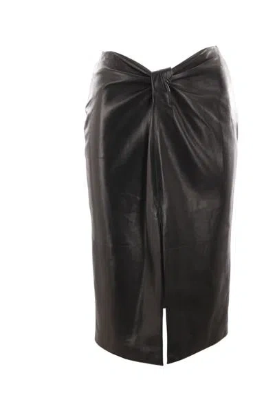 Saint Laurent Woman Black Leather Skirt