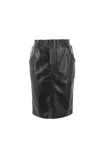 Saint Laurent Black Lamb Leather Midi Skirt In Black