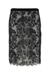 Saint Laurent Sheer Floral Lace Overlay Skirt In Black