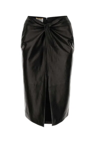 Saint Laurent Women Black Leather Skirt