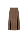 Saint Laurent Wool And Cashmere Prince Of Wales Midi Skirt Clothing In Brown