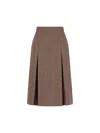 Saint Laurent Midi Skirt In Prince Of Wales Wool And Cashmere In Brown