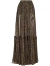 Saint Laurent Flounced Long Skirt In Brown