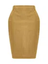 Saint Laurent Rear-slit Cotton Midi Skirt In Yellow