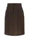Saint Laurent Button Detailed Pencil Skirt In Brown