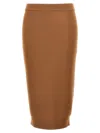 Saint Laurent Ribbed Wool Midi Skirt With Elastic Waistband In Brown