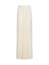 Saint Laurent Women Pleated Viscose Long Skirt In Creme