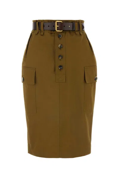 Saint Laurent Cassandre Midi Skirt In Beige
