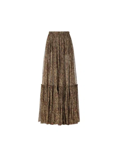 Saint Laurent Tiered Maxi Skirt In Brown