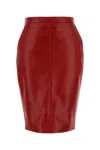 Saint Laurent High Waist Leather Skirt With Seam Detailing In Red