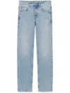 Saint Laurent High Waisted Straight Leg Denim Pants In Sky Blue