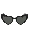 Saint Laurent Wave Heart Frame Sunglasses In 001 Black Black Grey