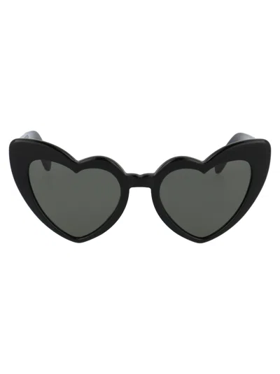 Saint Laurent Wave Heart Frame Sunglasses In Black
