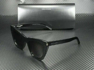 Pre-owned Saint Laurent Sl 214 Kate 001 Cat Eye Black Grey 55 Mm Women's Sunglasses In Gray