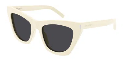 Saint Laurent Sl 214 Kate 035 Women's Sunglasses White Size 55 In Neutral