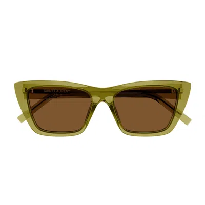 Saint Laurent Sl 276 Mica Linea Sl Logo 059 Green Brown Sunglasses