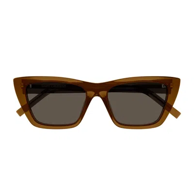 Saint Laurent Sl 276 Mica Linea Sl Logo 060 Brown Transparent Sunglasses In Marrone
