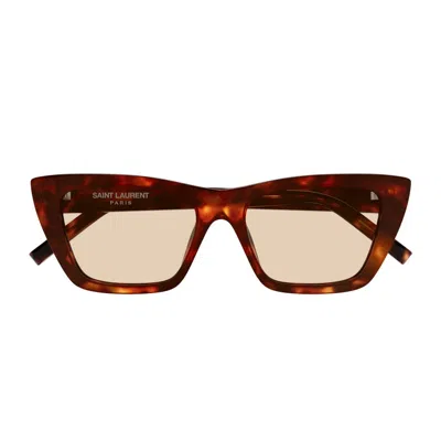 Saint Laurent Sl 276 Mica Linea Sl Logo Sunglasses In Brown