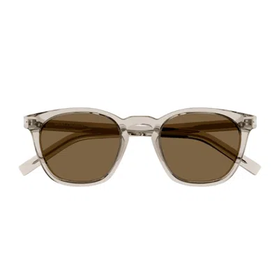 Saint Laurent Sl 28 Linea Corner Angle 047 Beige Transparent Brown Sunglasses In Gray