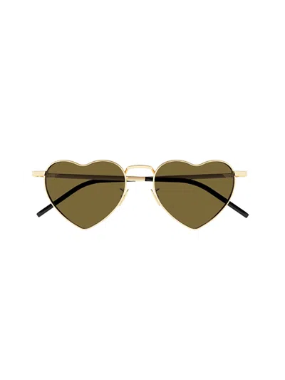 Saint Laurent Sl 301 Loulou Sunglasses In 015 Gold Gold Brown