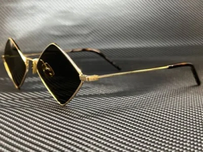 Pre-owned Saint Laurent Sl 302 Lisa 004 Gold Square Unisex 55 Mm Sunglasses In Gray