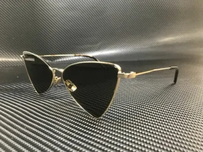 Pre-owned Saint Laurent Sl 303 Jerry 004 Gold Square Oval Unisex 58 Mm Sunglasses In Gray