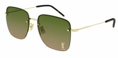 Pre-owned Saint Laurent Sl 312 M 003 Gold/green Square Women Sunglasses