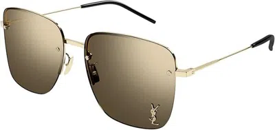 Pre-owned Saint Laurent Sl 312 M 006 58 Rectangular Gold Lt Brown 58 Mm Women's Sunglasses