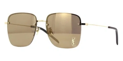 Pre-owned Saint Laurent Sunglasses Sl 312 M 006 Gold Grey Gold Mirror Women Ysl Logo Lens In Brown