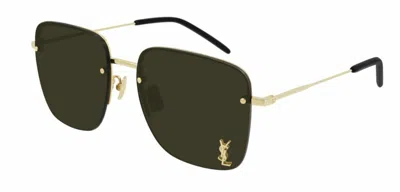 Pre-owned Saint Laurent Sl 312 M 006 Gold/brown Square Unisex Sunglasses