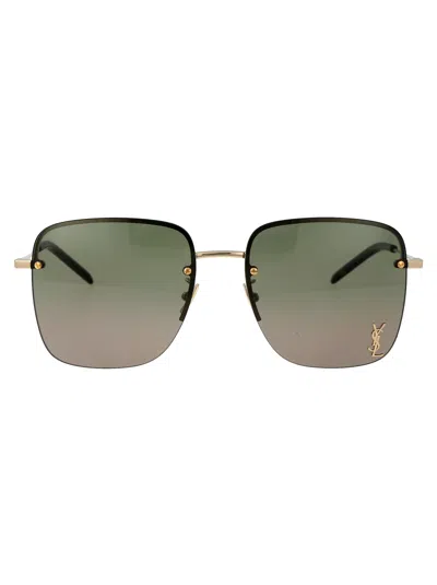 Saint Laurent Eyewear Square Frame Sunglasses In 003 Gold Gold Green