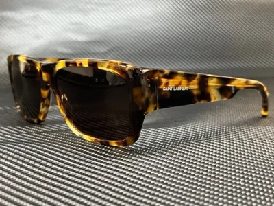 Pre-owned Saint Laurent Sl 366 Lenny 005 Havana Rectangle Unisex 60 Mm Sunglasses