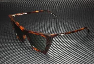 Pre-owned Saint Laurent Sl 372 002 Cat Eye Shiny Medium Havana 54 Mm Unisex Sunglasses In Solid Green