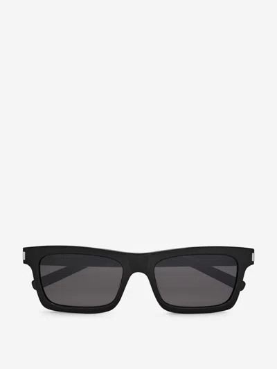 Saint Laurent '461' Rectangular Frame Sunglasses With Metal Accents In Black